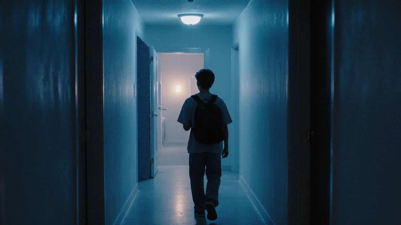 Подросток уходит из чистой комнаты, оглядываясь — дисциплина стала частью его привычки.