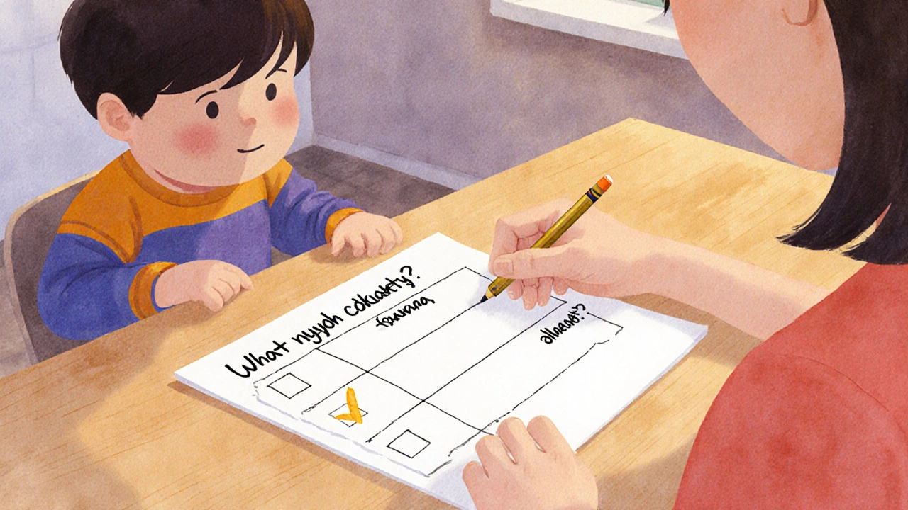 Ребёнок и родитель вместе заполняют таблицу задач с галочками за выполнение дел.