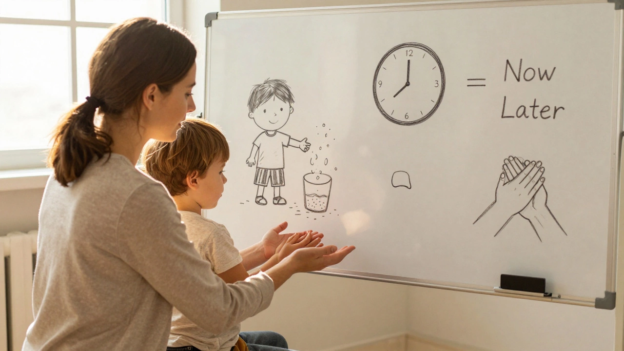 Родитель и ребёнок сидят рядом на полу, тепло светит солнце, они держатся за руки.