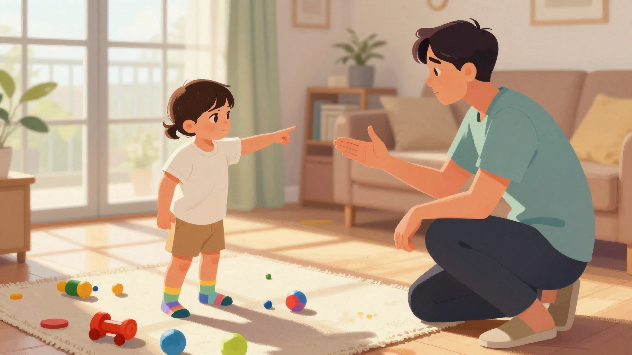 Трёхлетний ребёнок играет самостоятельно, родитель рядом наблюдает