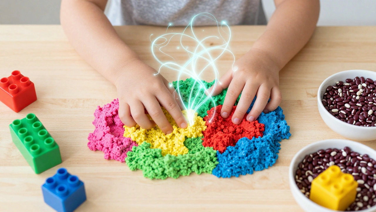 Ребенок играет с разными текстурами, стимулируя развитие нейронных связей