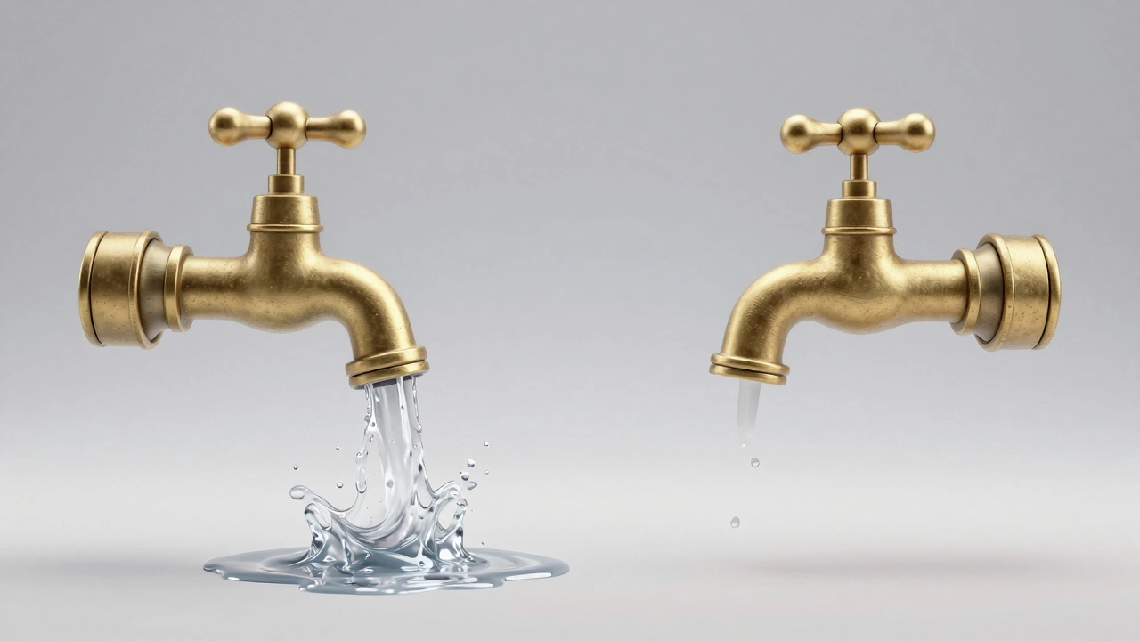 Символическое изображение двух кранов: одного открытого на полную, другого закрытого